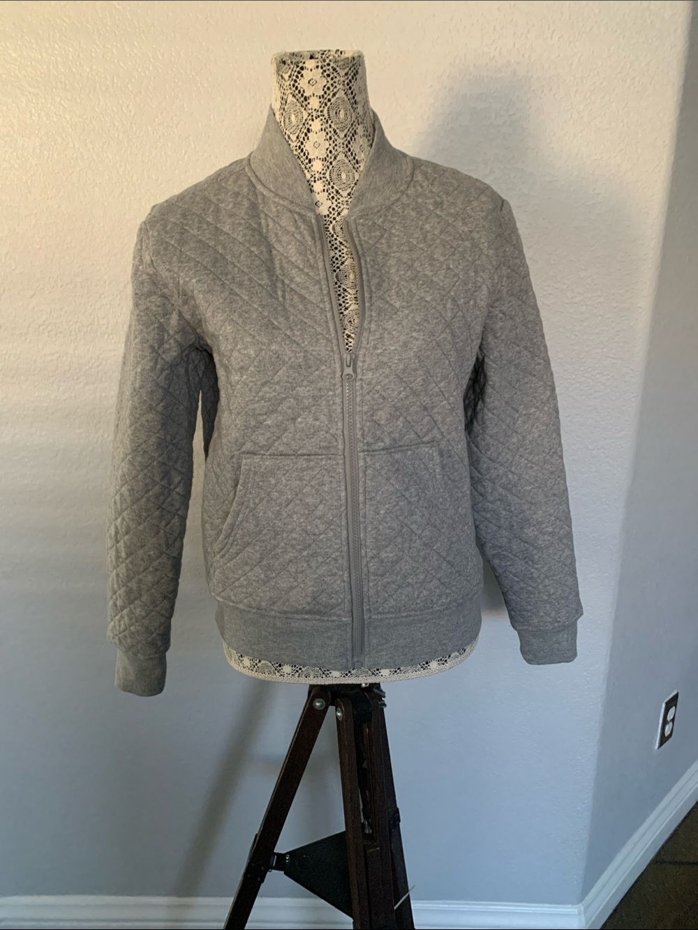 Athletic Works Gray Quilted Bomber Jacket